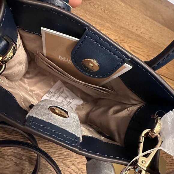 NWT! NEW! Michael Kors Mercer Extra-Small Pebbled Leather Crossbody Bag -Navy - Picture 10 of 12